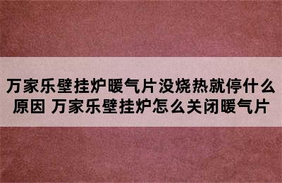 万家乐壁挂炉暖气片没烧热就停什么原因 万家乐壁挂炉怎么关闭暖气片